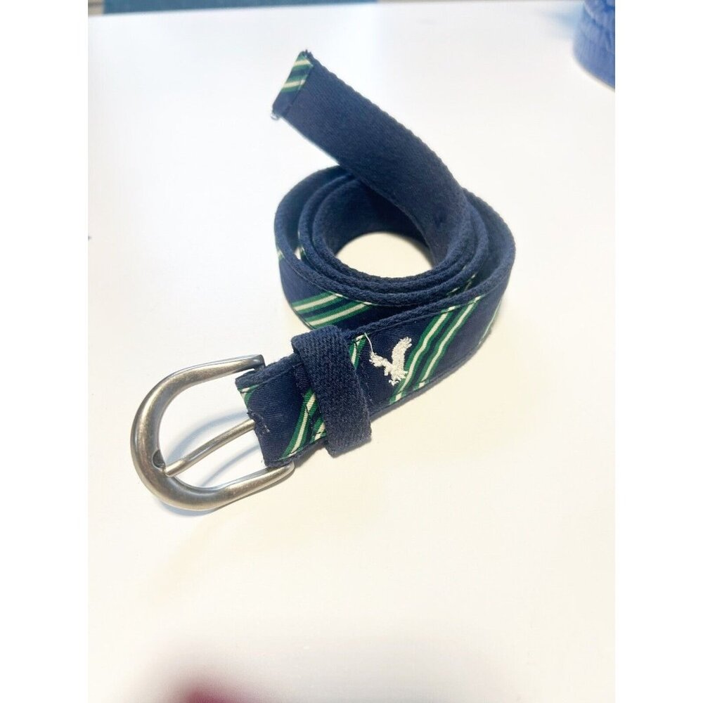 American Eagle Outfitters Stripe Fabric Belt  Silver Buckle 43” Diagonal Blue